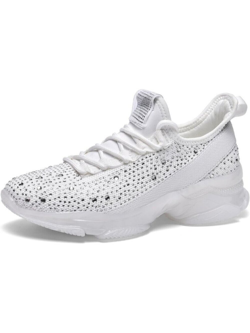 Women White Rhinestone Mesh Slip On Walking Breathable Sparkle Glitter Sneaker